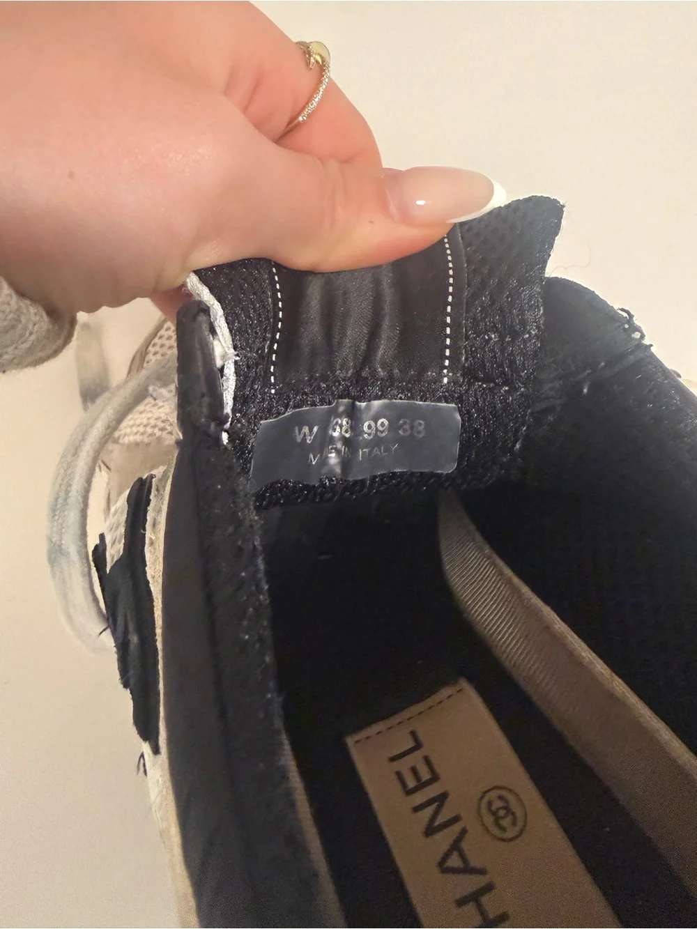 CHANEL White and Black Logo Women's Sneakers SIZE 38